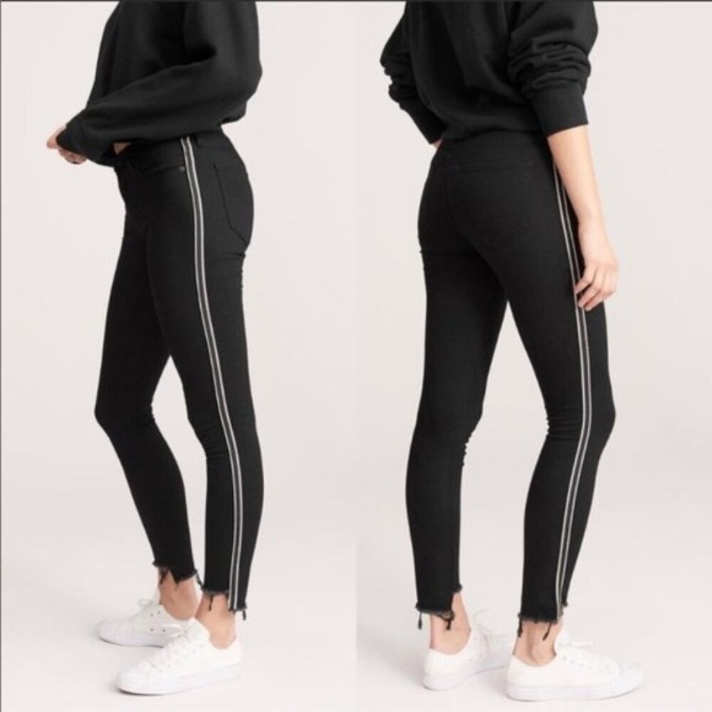 NWT Abercrombie & Fitch black skinny Harper tuxedo ankle jeans 25/0 Short